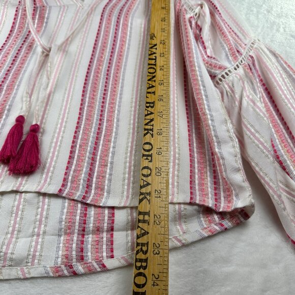 Allison New York Womens Striped Long Bell Sleeve Boho Top Tassels Crochet Sz XS - Picture 9 of 13